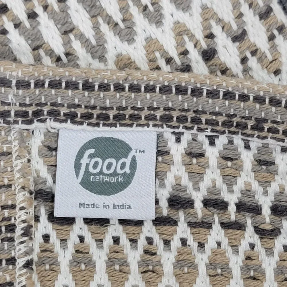 Food Network Table Runner White Beige Brown Geometric 100% Cotton 67